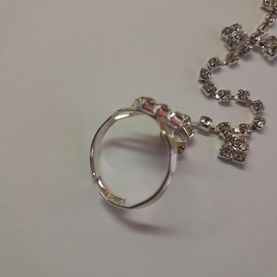 Rhinestone Jewlery - Necklace - Bracelet with ring attached. and another Bracelet