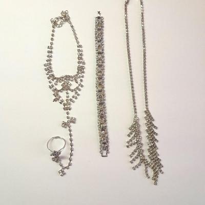 Rhinestone Jewlery - Necklace - Bracelet with ring attached. and another Bracelet