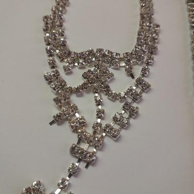Rhinestone Jewlery - Necklace - Bracelet with ring attached. and another Bracelet
