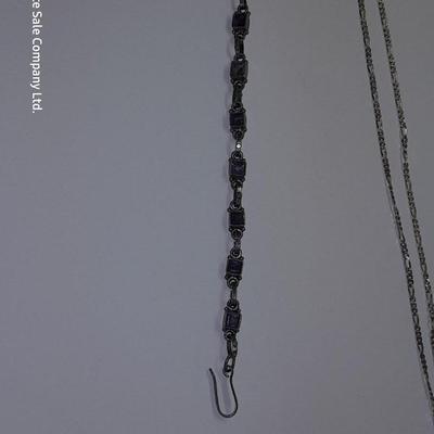 Italy .925 Sterling chain with Amythyst gem colored bracelet - and a Rhinestone necklace