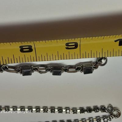 Italy .925 Sterling chain with Amythyst gem colored bracelet - and a Rhinestone necklace