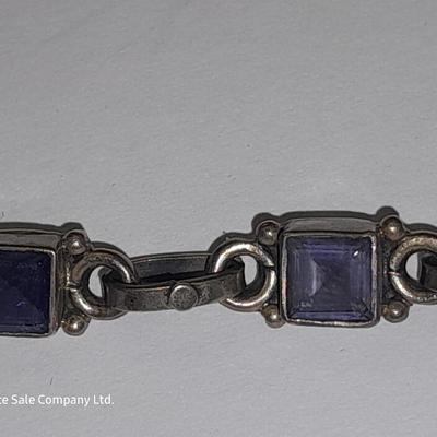 Italy .925 Sterling chain with Amythyst gem colored bracelet - and a Rhinestone necklace