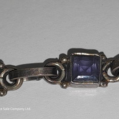 Italy .925 Sterling chain with Amythyst gem colored bracelet - and a Rhinestone necklace