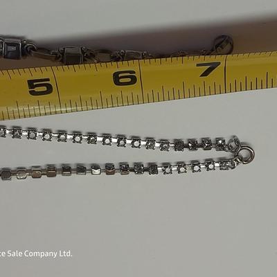 Italy .925 Sterling chain with Amythyst gem colored bracelet - and a Rhinestone necklace