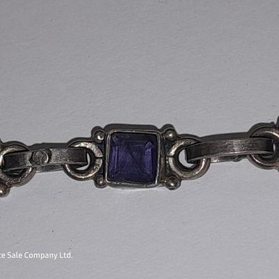 Italy .925 Sterling chain with Amythyst gem colored bracelet - and a Rhinestone necklace