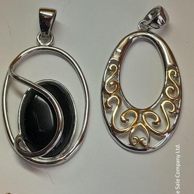 Two Pendants - Lia Sophia - gold toned fashion pin - and set of earrings.