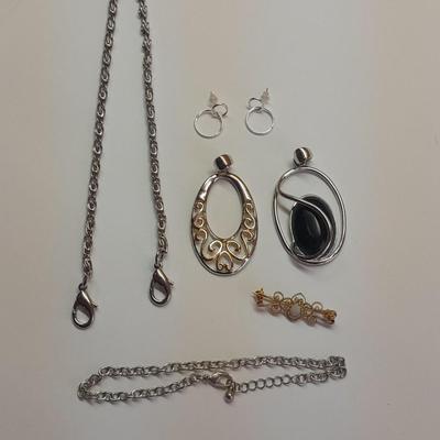 Two Pendants - Lia Sophia - gold toned fashion pin - and set of earrings.