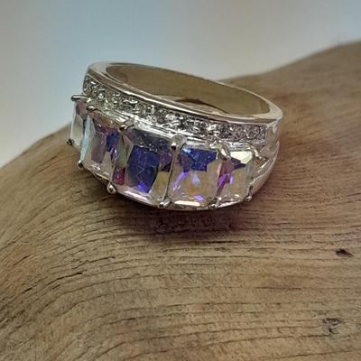 Rhinestone ring BLING! with tear drop like pearl colored necklace and matching earrings