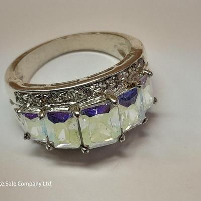 Rhinestone ring BLING! with tear drop like pearl colored necklace and matching earrings