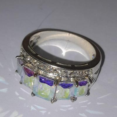 Rhinestone ring BLING! with tear drop like pearl colored necklace and matching earrings