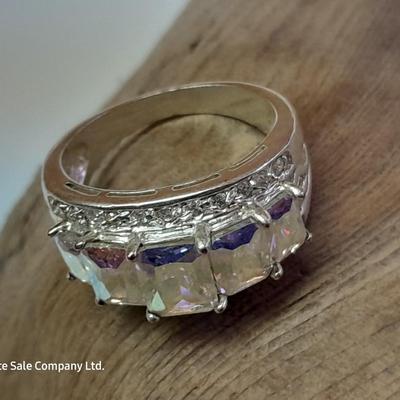 Rhinestone ring BLING! with tear drop like pearl colored necklace and matching earrings