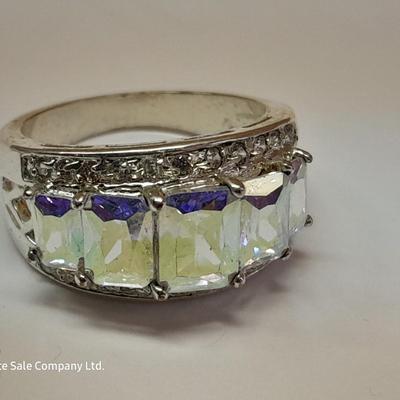 Rhinestone ring BLING! with tear drop like pearl colored necklace and matching earrings