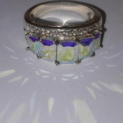 Rhinestone ring BLING! with tear drop like pearl colored necklace and matching earrings