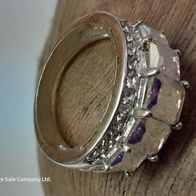 Rhinestone ring BLING! with tear drop like pearl colored necklace and matching earrings