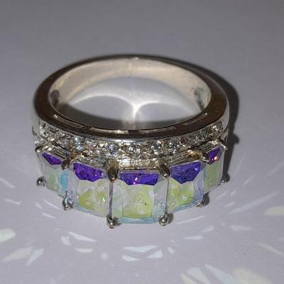 Rhinestone ring BLING! with tear drop like pearl colored necklace and matching earrings