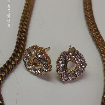 Gold toned rhinestone necklace with matching earrings- Plunder earrings and a Bling ball pendant necklace.