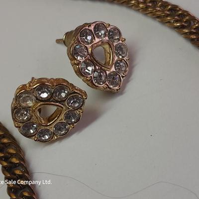 Gold toned rhinestone necklace with matching earrings- Plunder earrings and a Bling ball pendant necklace.