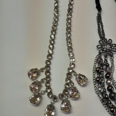 Two fun choker style necklaces beads and BIG Bling