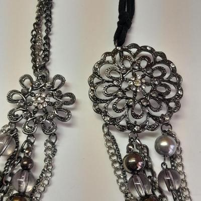 Two fun choker style necklaces beads and BIG Bling