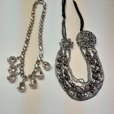 Two fun choker style necklaces beads and BIG Bling