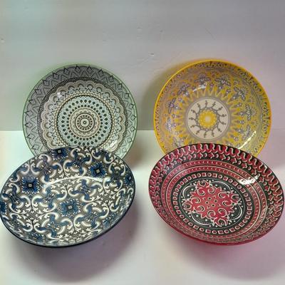 Set of four Colorful and fun designed MIKASA Marrakesh stoneware Bowls - Dishwasher & micro safe