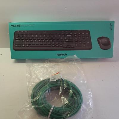 NEW LOGI wireless keyboard & mouse combo with 50-foot RJ45 Cable