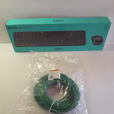 NEW LOGI wireless keyboard & mouse combo with 50-foot RJ45 Cable