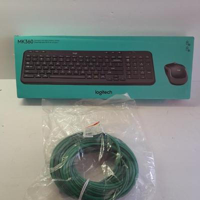NEW LOGI wireless keyboard & mouse combo with 50-foot RJ45 Cable
