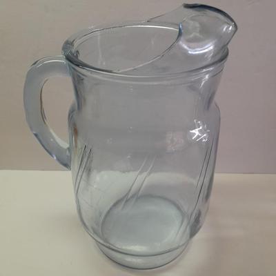 Glass water pitcher, Vase and MASON Jar canister with chrome metal tray