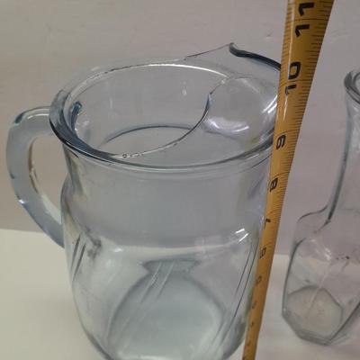 Glass water pitcher, Vase and MASON Jar canister with chrome metal tray