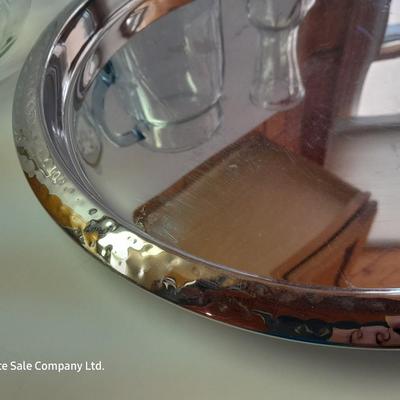 Glass water pitcher, Vase and MASON Jar canister with chrome metal tray