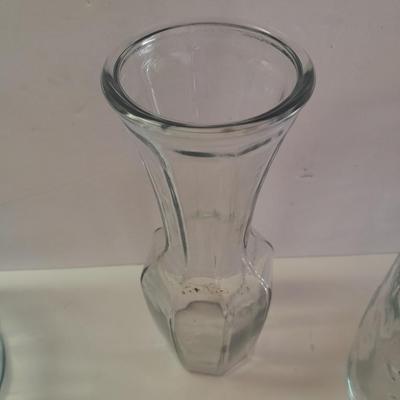 Glass water pitcher, Vase and MASON Jar canister with chrome metal tray