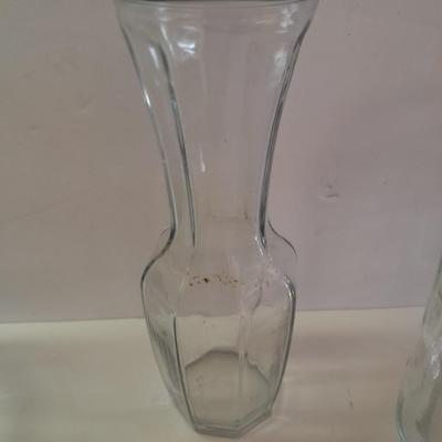 Glass water pitcher, Vase and MASON Jar canister with chrome metal tray