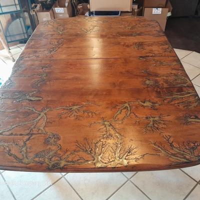 STUNNING Custom one of a kind Lichtenberg fractal burned GLOW IN THE DARK dining room table with leaf.