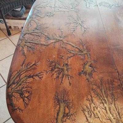 STUNNING Custom one of a kind Lichtenberg fractal burned GLOW IN THE DARK dining room table with leaf.