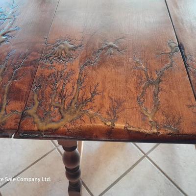 STUNNING Custom one of a kind Lichtenberg fractal burned GLOW IN THE DARK dining room table with leaf.