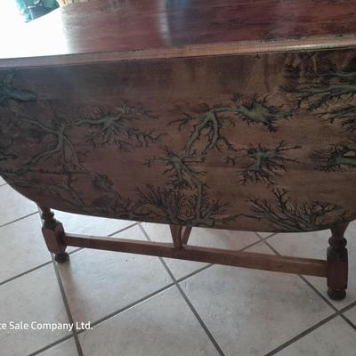 STUNNING Custom one of a kind Lichtenberg fractal burned GLOW IN THE DARK dining room table with leaf.