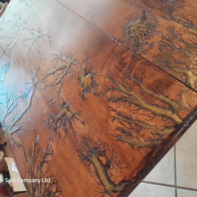 STUNNING Custom one of a kind Lichtenberg fractal burned GLOW IN THE DARK dining room table with leaf.