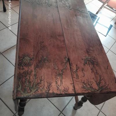 STUNNING Custom one of a kind Lichtenberg fractal burned GLOW IN THE DARK dining room table with leaf.