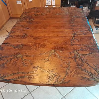 STUNNING Custom one of a kind Lichtenberg fractal burned GLOW IN THE DARK dining room table with leaf.