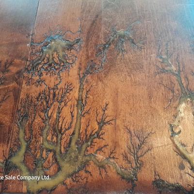 STUNNING Custom one of a kind Lichtenberg fractal burned GLOW IN THE DARK dining room table with leaf.