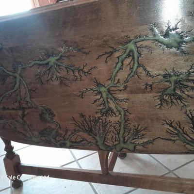 STUNNING Custom one of a kind Lichtenberg fractal burned GLOW IN THE DARK dining room table with leaf.