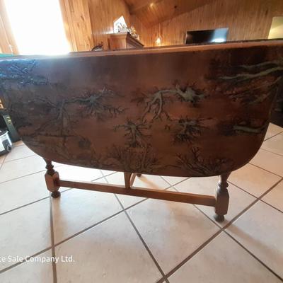 STUNNING Custom one of a kind Lichtenberg fractal burned GLOW IN THE DARK dining room table with leaf.