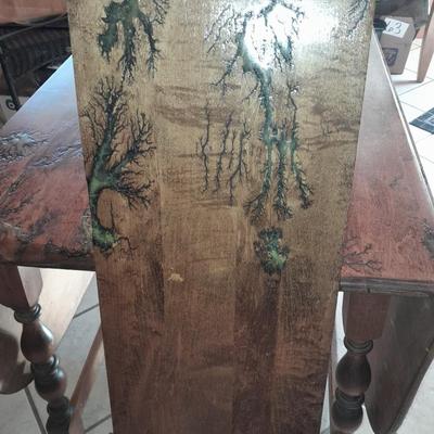 STUNNING Custom one of a kind Lichtenberg fractal burned GLOW IN THE DARK dining room table with leaf.