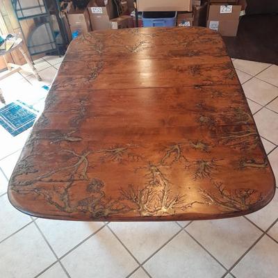 STUNNING Custom one of a kind Lichtenberg fractal burned GLOW IN THE DARK dining room table with leaf.