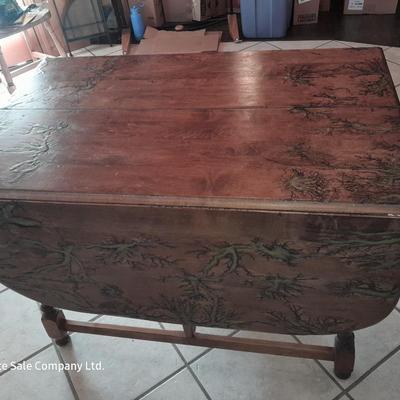 STUNNING Custom one of a kind Lichtenberg fractal burned GLOW IN THE DARK dining room table with leaf.
