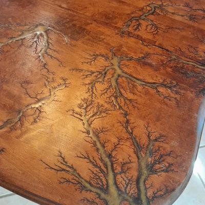 STUNNING Custom one of a kind Lichtenberg fractal burned GLOW IN THE DARK dining room table with leaf.