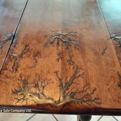 STUNNING Custom one of a kind Lichtenberg fractal burned GLOW IN THE DARK dining room table with leaf.