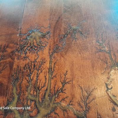 STUNNING Custom one of a kind Lichtenberg fractal burned GLOW IN THE DARK dining room table with leaf.