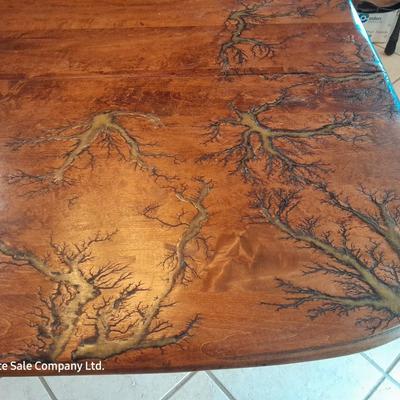 STUNNING Custom one of a kind Lichtenberg fractal burned GLOW IN THE DARK dining room table with leaf.
